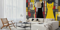 Abstract Cat Gathering Mural by HappyWall