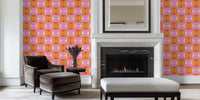 Groovy Retro 60s Geo in Pink Orange Mural by HappyWall