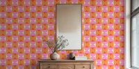 Groovy Retro 60s Geo in Pink Orange Mural by HappyWall