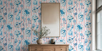 Chinoiserie Porcelain on Rose Stripes Mural by HappyWall