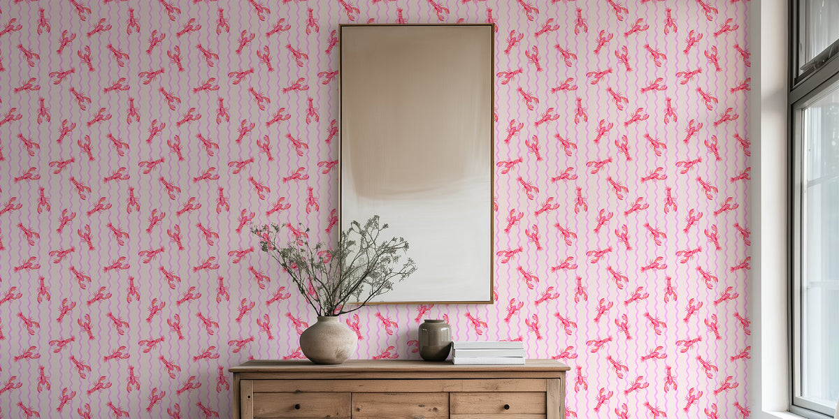 Pink Lobster Delight Mural by HappyWall