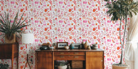 Little Pigs and Florals in Pink Mural by HappyWall