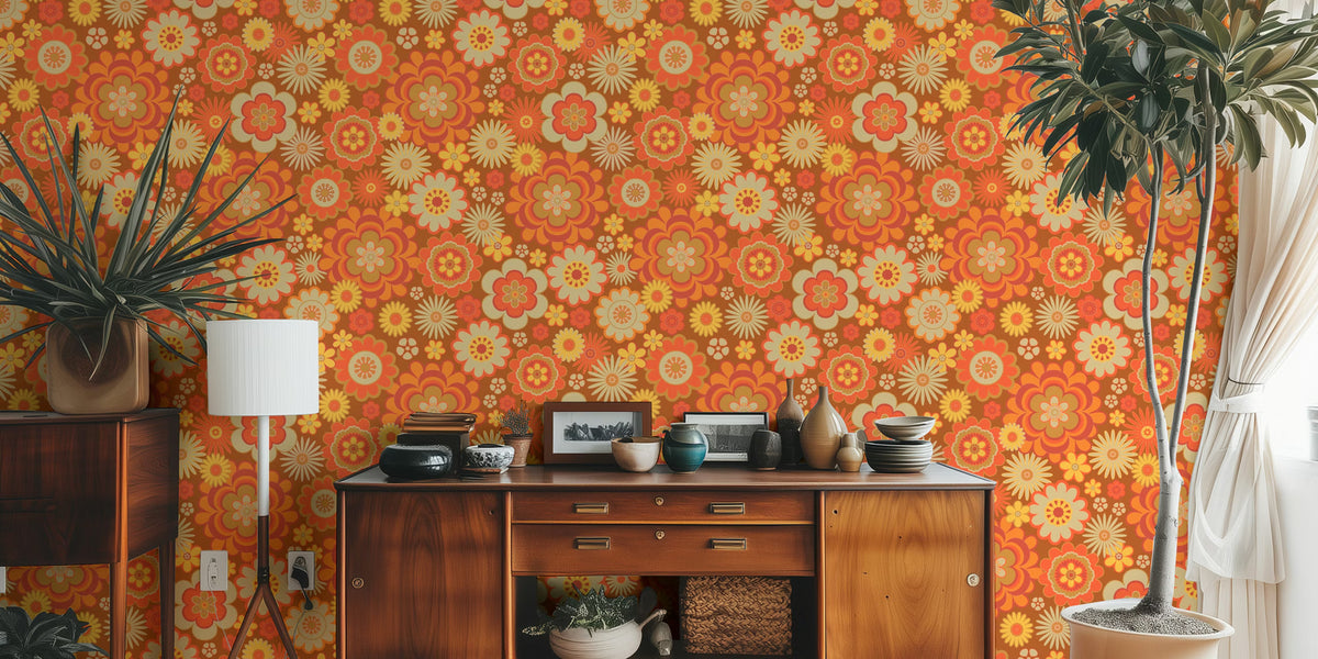 Retro 70s Groovy Floral Mural by HappyWall