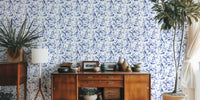 Nordic Chinoiserie Whispers Blue Birds Mural by HappyWall
