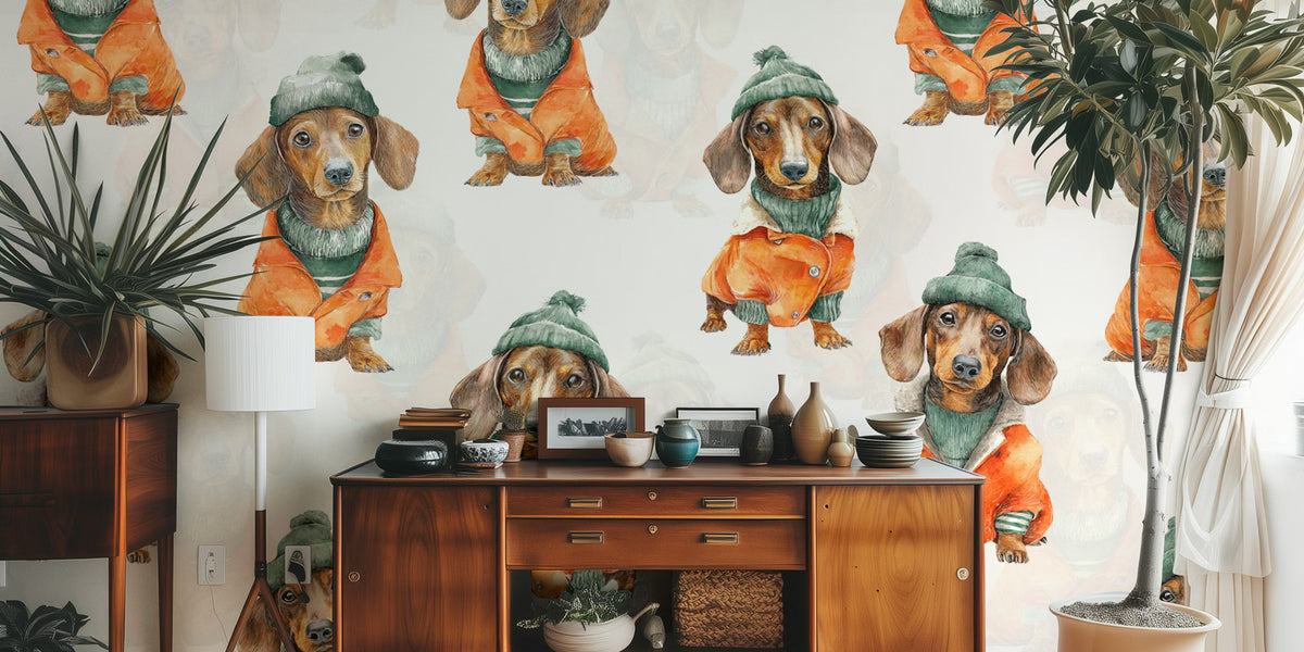 Cozy Dachshund Pals Mural by HappyWall