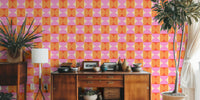 Groovy Retro 60s Geo in Pink Orange Mural by HappyWall