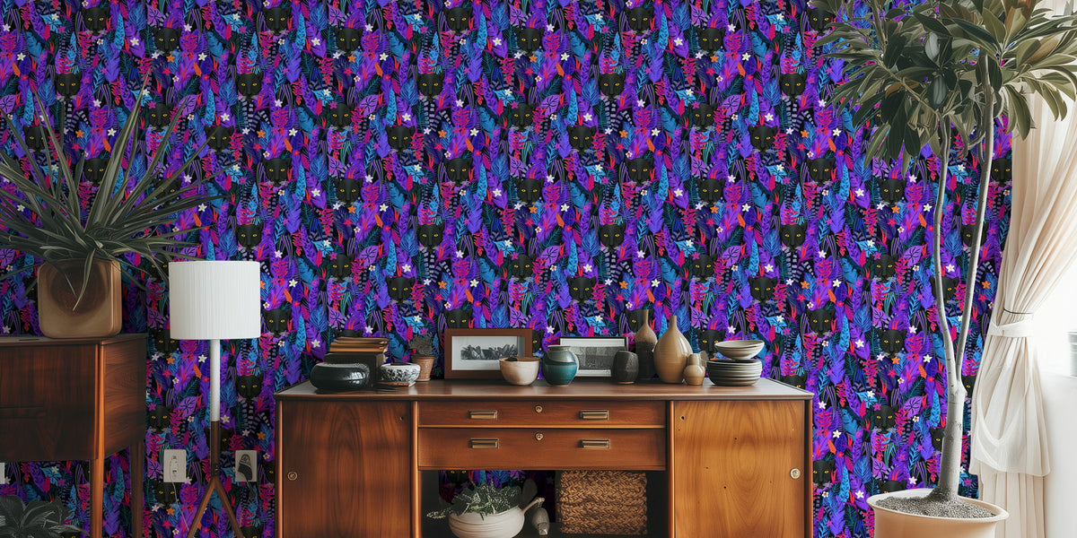 Black Panther in the Vibrant Jungle Mural by HappyWall