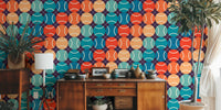 Retro 70s 80s Tennis Rainbow Stripes Mural by HappyWall