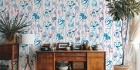 Chinoiserie Porcelain on Rose Stripes Mural by HappyWall