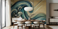 Abstract Ocean Waves in Art Deco Mural by HappyWall