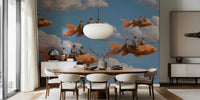Fish Riders in the Sky Mural by HappyWall