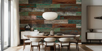 Reclaimed Boat Wood Green & Rust Mural by HappyWall