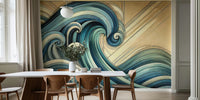 Abstract Ocean Waves in Art Deco Mural by HappyWall