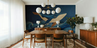 Humpback Whale With Woodgrain Indigo Waves  Mural by HappyWall