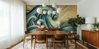 Abstract Ocean Waves in Art Deco Mural by HappyWall