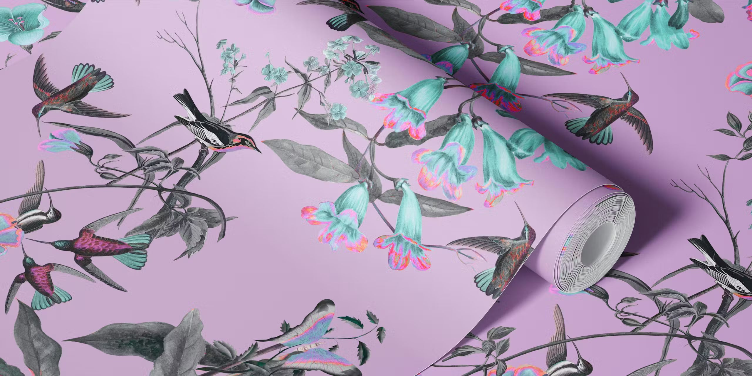 Floral Birds Purple Mural by HappyWall