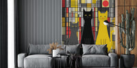Abstract Cat Gathering Mural by HappyWall