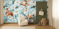Foxes in Daisy Field Mural by HappyWall