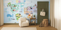 Nursery World Map With Animals Mural by HappyWall