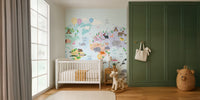 Nursery World Map With Animals Mural by HappyWall