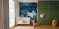 Dreamy Axolotl Oasis Blue Mural by HappyWall