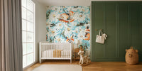 Foxes in Daisy Field Mural by HappyWall