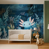 Dreamy Axolotl Oasis Blue Mural by HappyWall