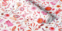 Little Pigs and Florals in Pink Mural by HappyWall