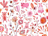 Little Pigs and Florals in Pink Mural by HappyWall