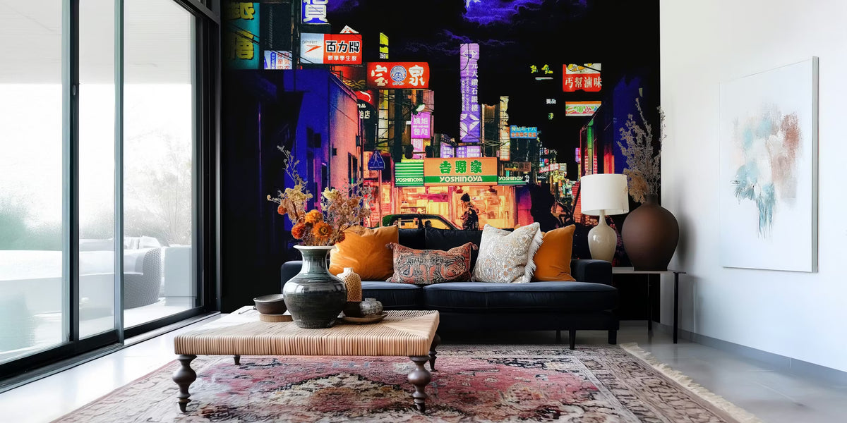 Neon City Lights Mural by HappyWall