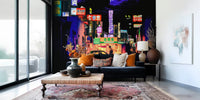 Neon City Lights Mural by HappyWall
