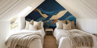 Humpback Whale With Woodgrain Indigo Waves  Mural by HappyWall