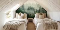 Misty Forest Green Mural by HappyWall