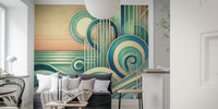 Art Deco Ocean Waves Mural by HappyWall