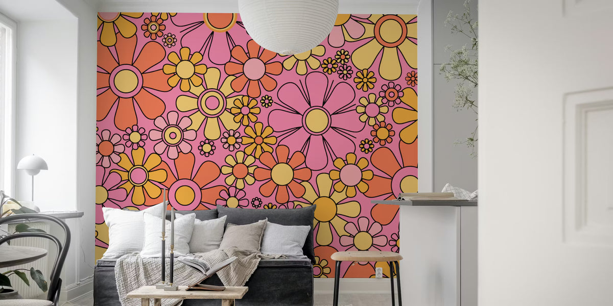Groovy Retro Garden Flowers 60s Floral Mural by HappyWall