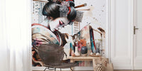 Modern Geisha Dancer With Floral Kimono Mural by HappyWall