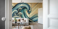 Abstract Ocean Waves in Art Deco Mural by HappyWall