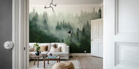 Misty Forest Green Mural by HappyWall