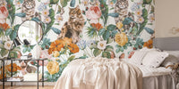 Cat and Floral Pattern III  Mural by HappyWall