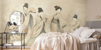 Elegant Geisha Dancers with Fans Mural by HappyWall