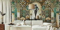 Vintage Elegance Scene in Art Deco Mural by HappyWall