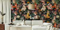Floral and Pin-Up Girls III - Night Wallpaper Mural by HappyWall