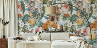 Cat and Floral Pattern III  Mural by HappyWall