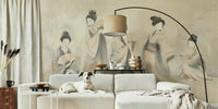 Elegant Geisha Dancers with Fans Mural by HappyWall