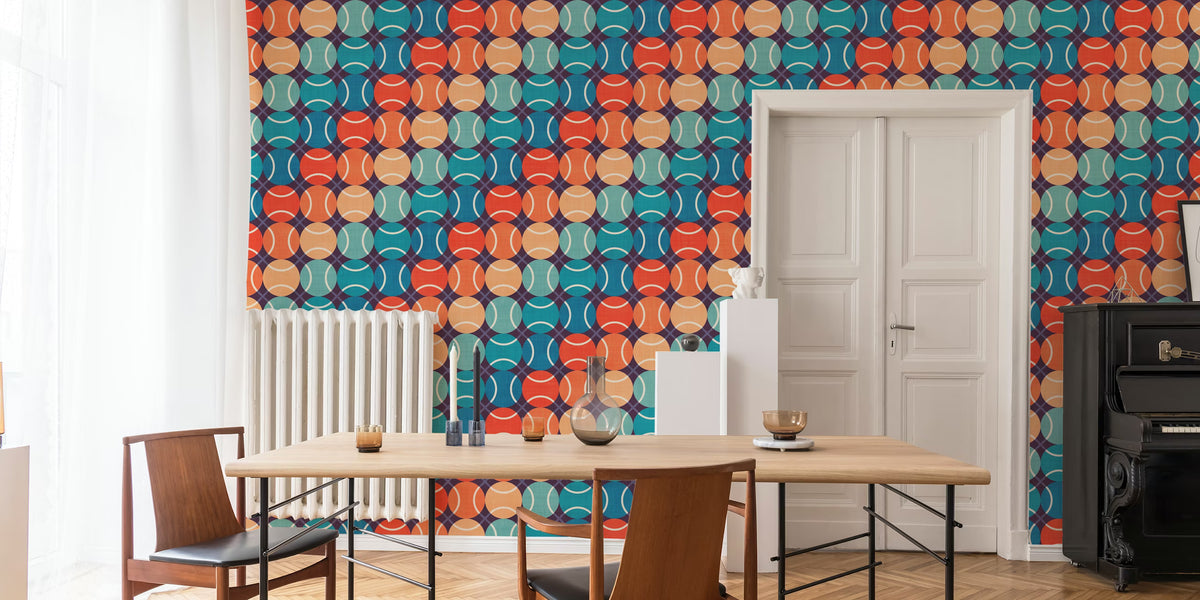 Retro 70s 80s Tennis Rainbow Stripes Mural by HappyWall