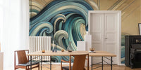 Abstract Ocean Waves in Art Deco Mural by HappyWall