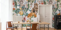 Cat and Floral Pattern III  Mural by HappyWall