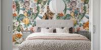 Cat and Floral Pattern III  Mural by HappyWall