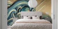 Abstract Ocean Waves in Art Deco Mural by HappyWall