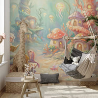 Whimsical Mermaid Village Mural by HappyWall
